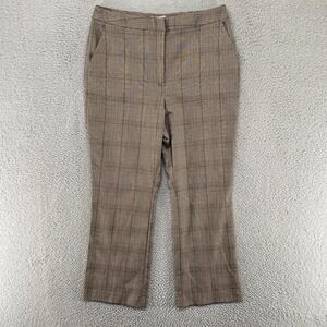 Topshop Pants Womens 10 High Waisted Plaid Work Career Tan Pockets Straight Crop
